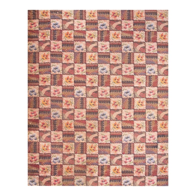 1930s Multicolor Floral Folk Art Antique American Hooked Rug 9'0" X 11'4" Handknotted Wool Carpet For Sale