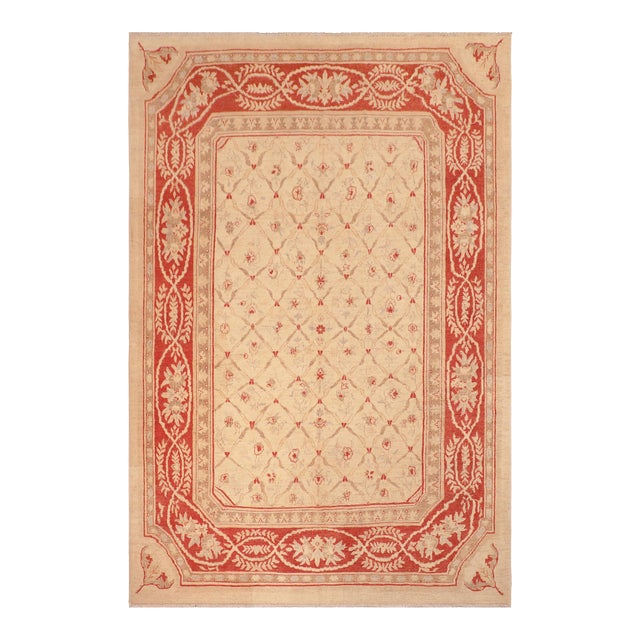 Bohemien Ziegler Beige Red Hand-Knotted Wool Rug - 8'2'' X 9'5'' For Sale