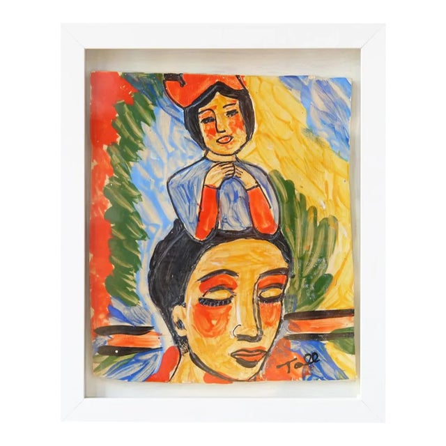 Surrealist Painting on Glazed Tile, "Alter Ego I" For Sale