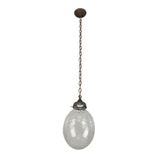 Late 20th Century Mid Century Modern Chevron Pressed Glass Pendant Light For Sale