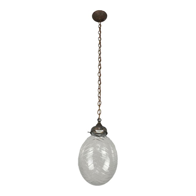 Late 20th Century Mid Century Modern Chevron Pressed Glass Pendant Light For Sale