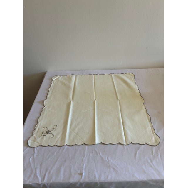 Textile Vintage Ivory Cotton Napkins With Gray Floral Embroidery, Set of 8 For Sale - Image 7 of 8