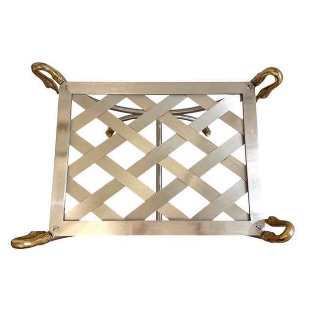 Metal Maison Jansen Attributed Iron and Brass Swan Curule Stool For Sale - Image 7 of 12