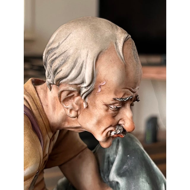 Ceramic 1970s Capodimonte 10" Man Mending Sock Figurine, Small Flaws For Sale - Image 7 of 9