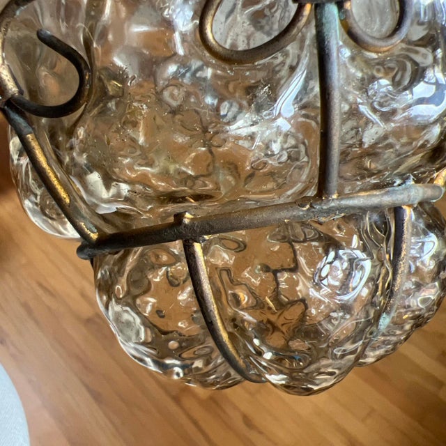Seguso Murano Hand-Blown Glass Lantern With Sculptural Metal Cage 1930s to 1950s For Sale - Image 15 of 17