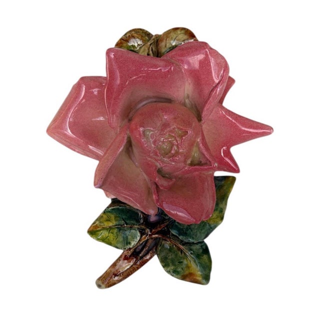 French Country Majolica Rose Wall Pocket Delphin Massier, Circa 1880 For Sale - Image 3 of 6
