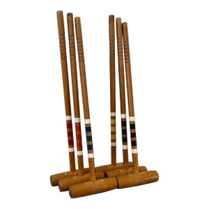 1970s Painted Band Wood Croquet Mallets-Set of 6