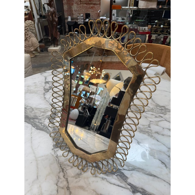 Modern 1950's Brass Table/Vanity Mirror With Looped Wire Frame For Sale - Image 3 of 8