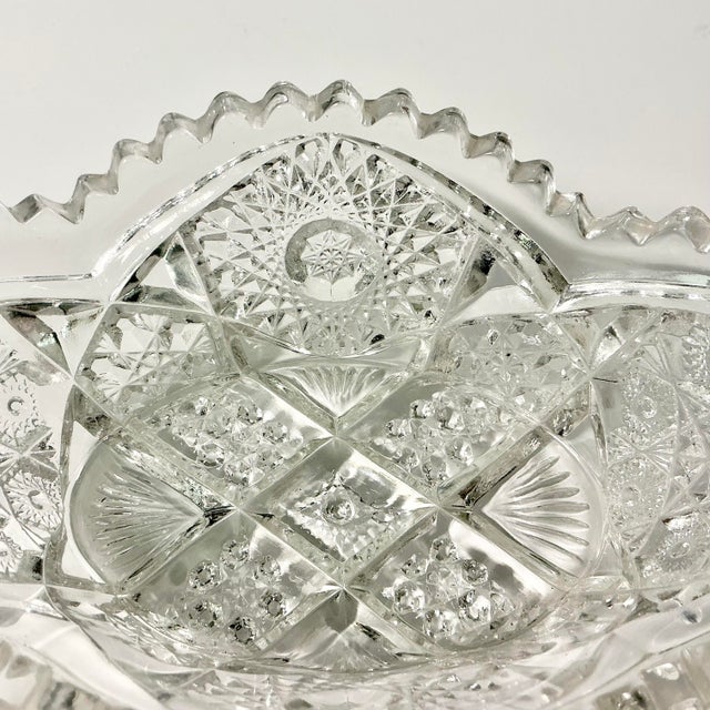 Glass Late 1800s Antique Boho Chic Hollywood Regency American Brilliant Cut Deep Relish Serving Dish For Sale - Image 7 of 11