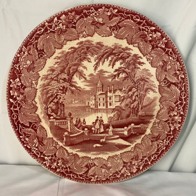 Maroon Early 20th Century Mason's Ironstone Vista Pink/Red Transferware Large Round Platter or Chop Plate For Sale - Image 8 of 8