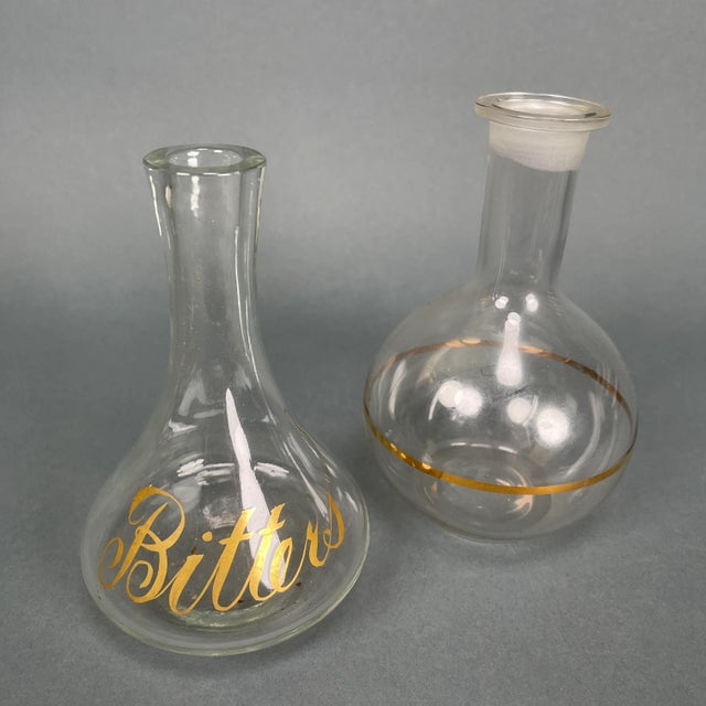1960s Mid-Century Modern Gilded Glass Barware Bitters Decanter Bottles- a Pair For Sale - Image 13 of 13