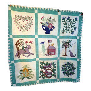 Modern Pictorial Baltimore Album Style Hand-Appliquéd Wall Quilt