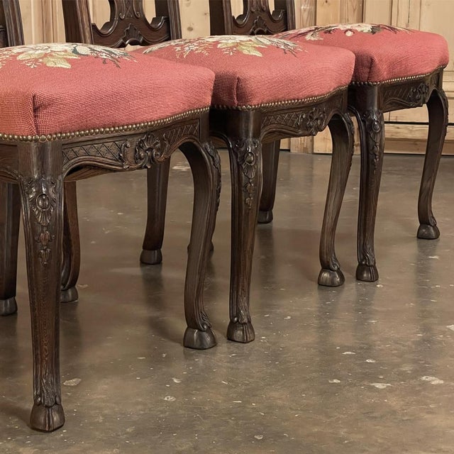 Wood Set of 6 Antique Liegeoise Needlepoint Dining Chairs Includes 1 Armchair For Sale - Image 7 of 18