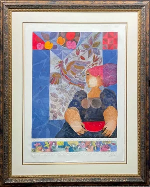 1990s Sunol Alvar "Blava Taula Mexicana" Embossing Hand Signed, Custom Framed