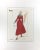 Vintage French fashion sketch of a woman modeling a red astrakhan coat with trim. Color lithograph signed lower left,...
