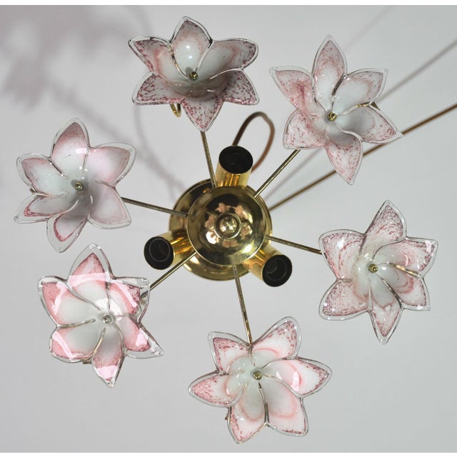 1970s Charming Murano Vintage Ceiling Light Pink Flowers - Set of 3 For Sale - Image 9 of 14