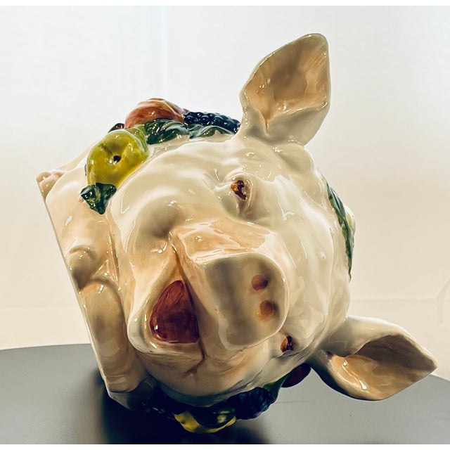 Late 20th Century Vietri Italian Ceramic Pig Tureen With Fruit Finial Lid For Sale - Image 12 of 18