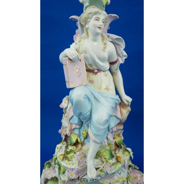 Vintage Porcelain Candelabra with Book and Flowers by Plaue, 1920s For Sale - Image 11 of 18