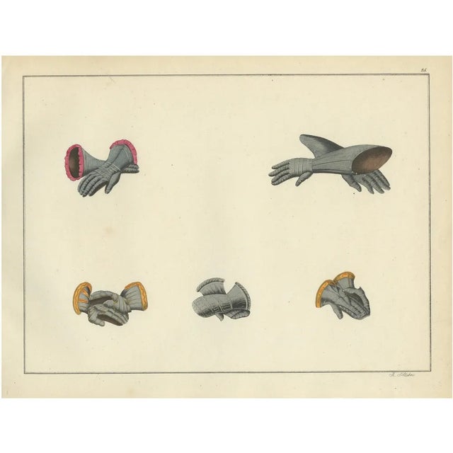 Medieval Gauntlets and Arm Defenses, 1842, Lithograph For Sale