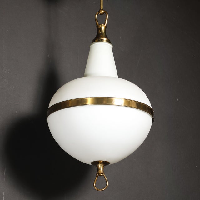 Mid-Century Modern Murano Glass & Brass Banded Detailed Pendant Chandelier For Sale - Image 16 of 18