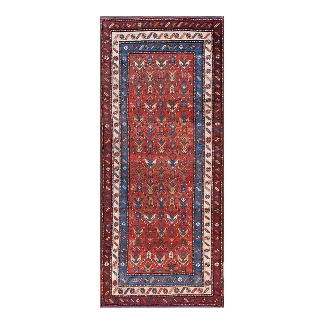 1900s Salmon Geometric Tribal Antique Caucasian Moghan Carpet 4' 0'' X9' 0'' Knotted Wool Rug Runner For Sale