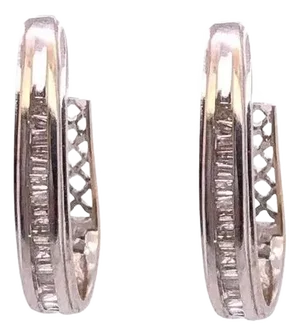 14 Karat White Gold Diamond Half Hoop Latch Back Earrings