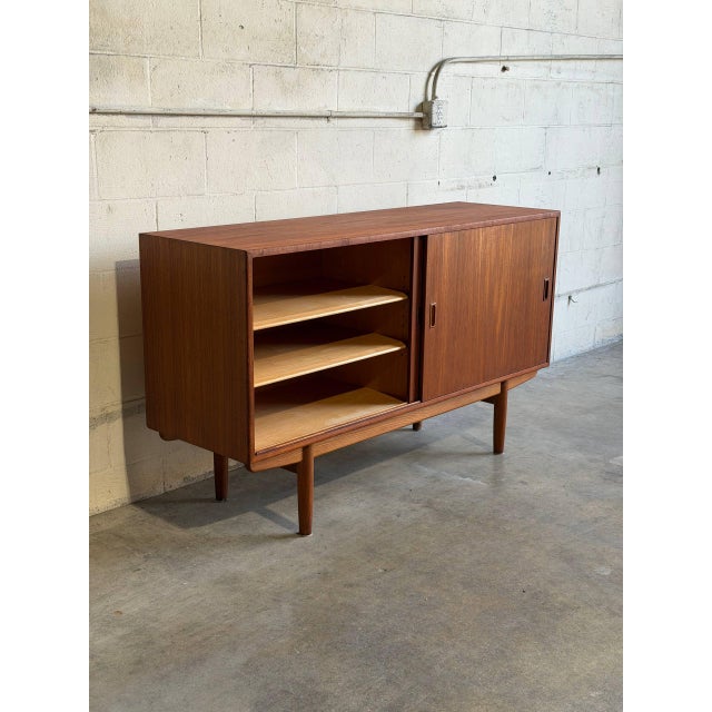In Style of Borge Mogensen Model 160 Sliding Door Sideboard Teak Wood Denmark Mid-Century Modern 1960s For Sale - Image 9 of 11