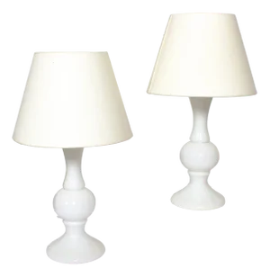 White Glass Lamps by Luxus Lighting, 1980, Set of 2
