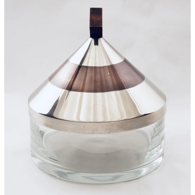 Italian 1970 Vintage Round Box in Glass Steel Gilded Brass Italian Design in the Style of Romeo Rega For Sale - Image 3 of 10