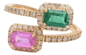 Natural 0.67 cts Zambian emerald and 0.73 cts sapphire ring in 14k gold