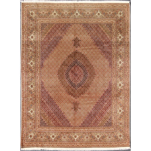 Vintage Persian Tabriz Rug With Diamond Medallion Design in Rich Burgundy For Sale - Image 11 of 11