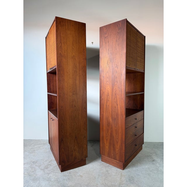 Mid-Century Modern 1960s Mid-Century Modern Jack Cartwright for Founders Furniture Walnut & Cane Storage Cabinets – A Pair For Sale - Image 3 of 16