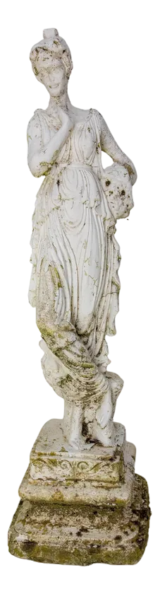 French Classical Style Painted Concrete Woman Statuette, 1960