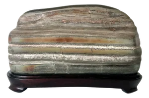 Late 20th Century Chinese Scholar Stone Caitao Rock on Display Stand