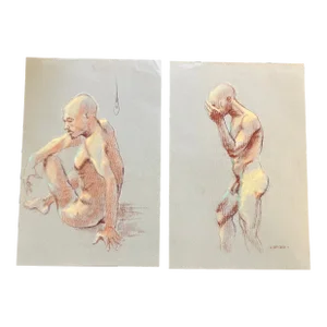 Contemporary 2 Original Abstract Pastel Male Nudes- Set of 2