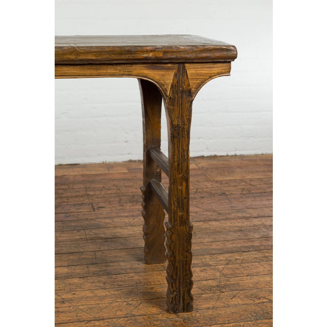 Brown 19th Century Antique Console Table with Textured Legs For Sale - Image 8 of 12