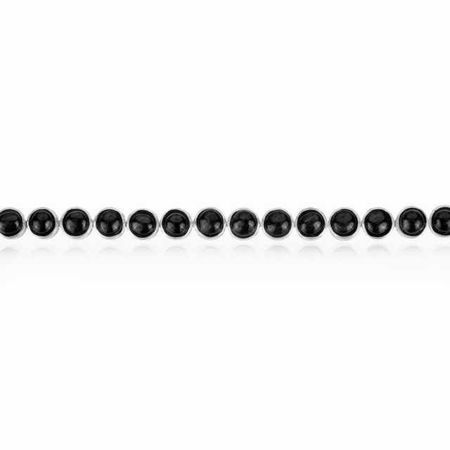 Natural Black Star Cabochon Gemstone Modern Tennis Bracelet in 925 Silver For Sale - Image 4 of 11