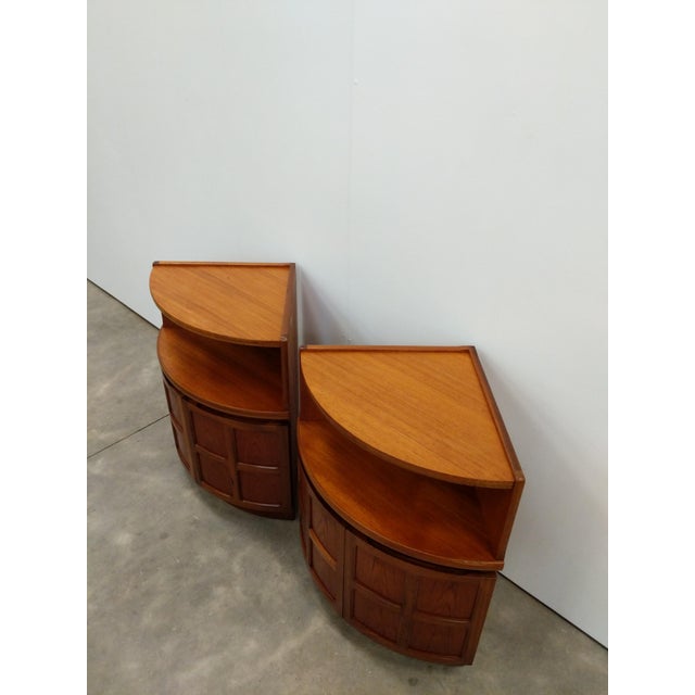 Brown Pair of Vintage Mid Century Modern Teak Low Corner Cabinets by Nathan For Sale - Image 8 of 9