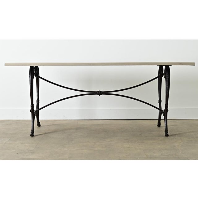 Early 20th Century French Vintage Iron Base Dining Table & Painted Wood Top For Sale - Image 5 of 12