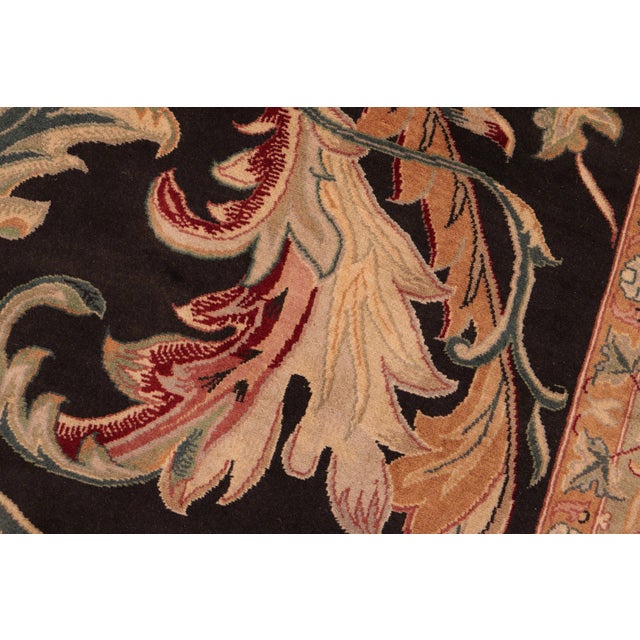 Shabby Chic Art Nouveau 1990's Pak-Persian Black/Green Wool Rug - 6'1'' X 9'3'' For Sale - Image 3 of 9