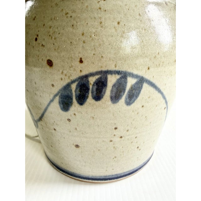 Vintage 1988 Signed Pottery Crock Table Lamp, Cobalt Blue Leaves & Details With Ear Handles For Sale - Image 9 of 18