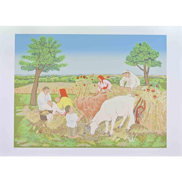 Modern Dragan Gazi, Harvest Scene, Screenprint, 1976 For Sale - Image 3 of 3