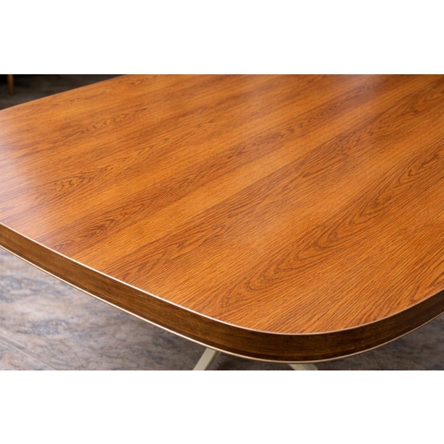 Mid-Century Modern 1960s Mid-Century Modern Extendable Dining Table With Sculptural Metal Base, 54″ Square For Sale - Image 3 of 6