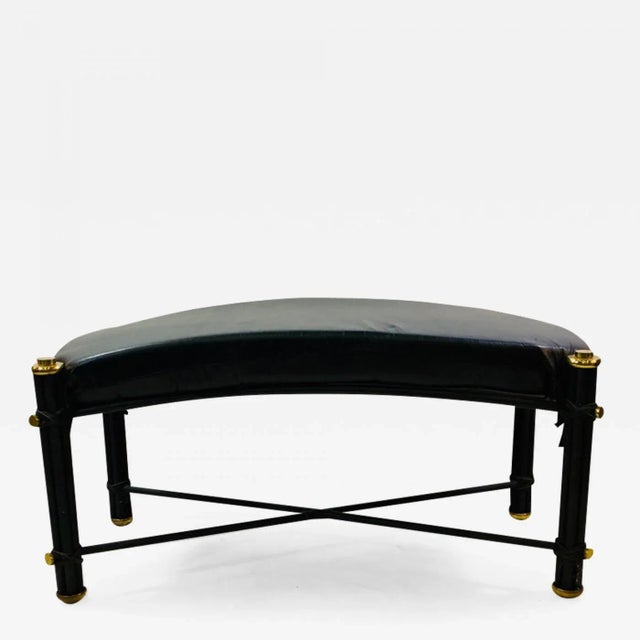 Metal 1980s Post Modern Black Leatherette & Brass Bench For Sale - Image 7 of 7