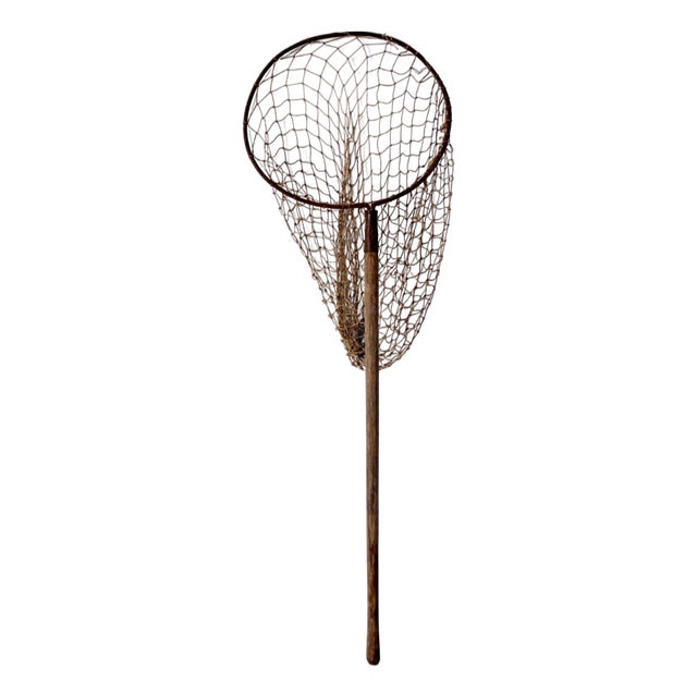 Antique Fish Net With Wood Handle For Sale
