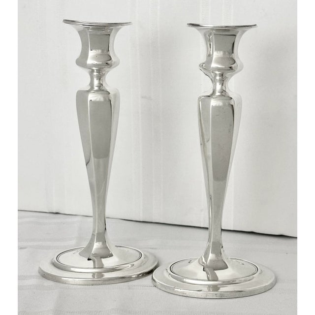 Antique Tiffany and Co Sterling Silver Candlesticks Monogram -A Pair For Sale - Image 9 of 12
