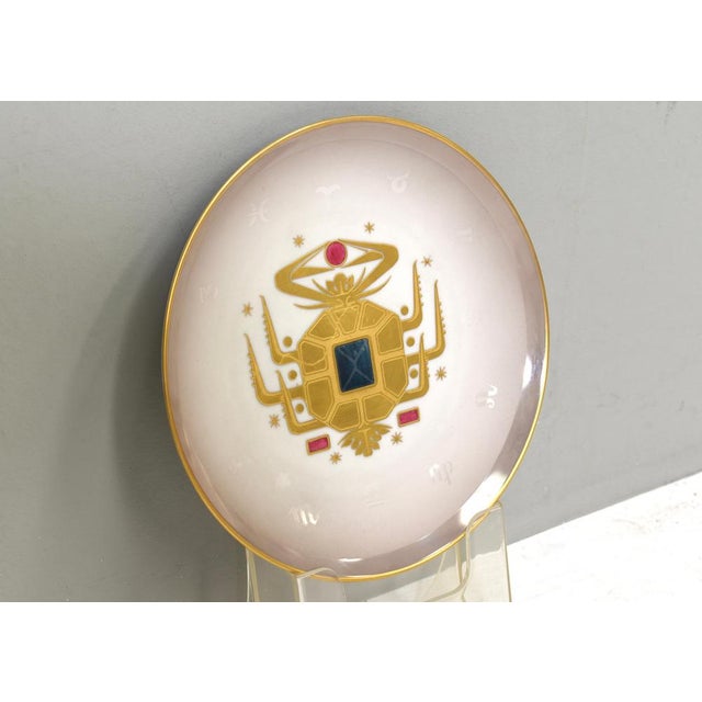 Metal Vintage Zodiac Cancer Plate in 24k Gold Porcelain from Arte Morbelli, Italy, 1970s For Sale - Image 7 of 9