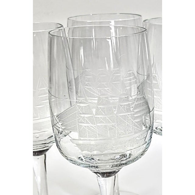 1990s Hand Cut Clipper Ship Goblets- Set of Four For Sale - Image 5 of 12