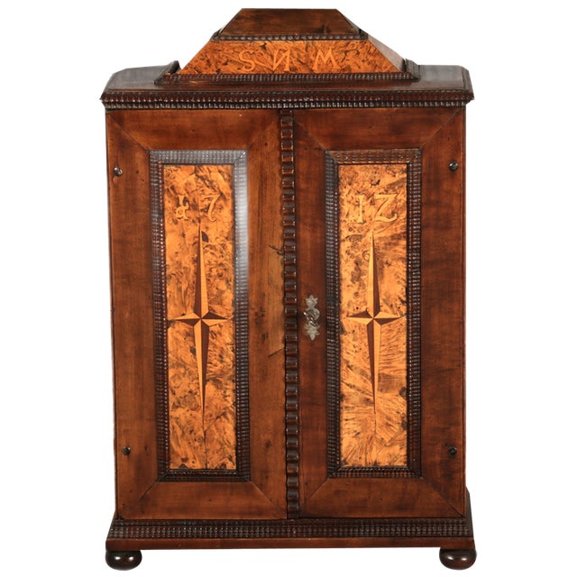 Small Renaissance Cabinet in Chiselled Iron & Walnut For Sale
