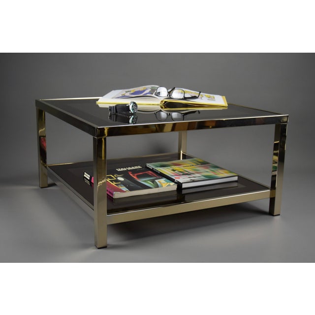 Brown 23-Karat Gold-Plated Coffee Table from Belgo Chrome, 1970s For Sale - Image 8 of 11